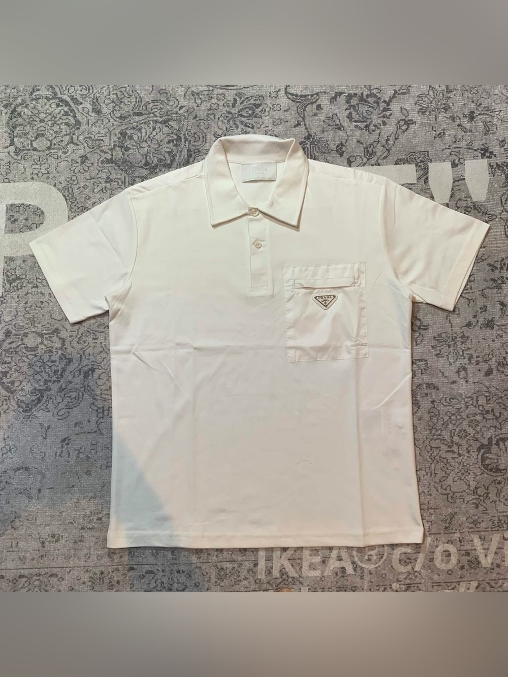Prada Cream Short-Sleeve Polo with Chest Pocket and Logo